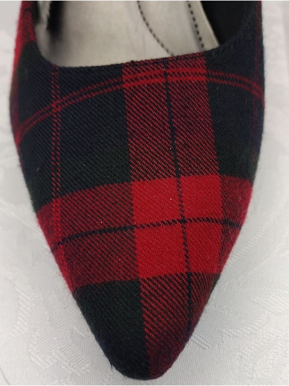 Comfort Plus by Predictions Black Red Plaid Fabric Point Toe High Heel Pump Shoe - Picture 12 of 16